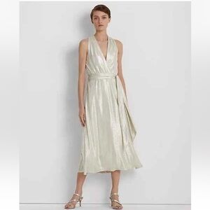 New Lauren Ralph Lauren Cream / Gold Metallic Sleeveless Dress